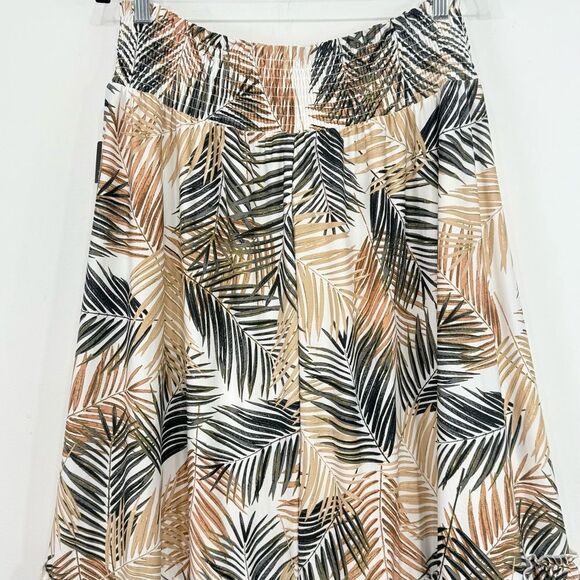 Robert Louis White Brown Tropical Palm Leaf Print Iered Ruffle Maxi Skirt NEW - Picture 8 of 13